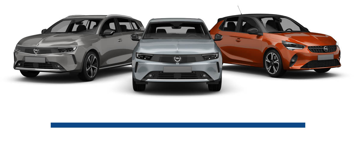 drei Opel Autos in der Farbe grau und orange